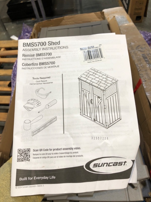 Photo 1 of ** MISSING HARDWARE**
Suncast 138 Cu Ft Horizontal Outdoor Storage Shed, 57.5"x79.75"x52" Glidetop Outdoor Shed with Sliding Lid, Plastic Resin Storage Sheds with Floor for Bikes, Motorcycles, & Lawn Mower, Made in the USA