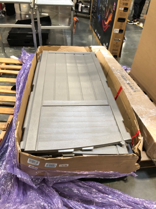 Photo 1 of ** MISSING HARDWARE**
Suncast 138 Cu Ft Horizontal Outdoor Storage Shed, 57.5"x79.75"x52" Glidetop Outdoor Shed with Sliding Lid, Plastic Resin Storage Sheds with Floor for Bikes, Motorcycles, & Lawn Mower, Made in the USA