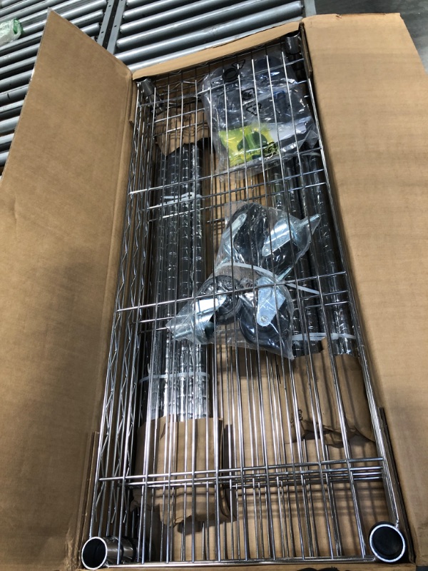 Photo 1 of ** FACTORY SEALED**Amazon Basics 4-Shelf Adjustable, Heavy Duty Storage Shelving Unit with Wheels for Easy Assembly, for Garage or Kitchen Use, Metal Organizer Wire Rack, 36" L x 14" W x 57.8" H, Chrome