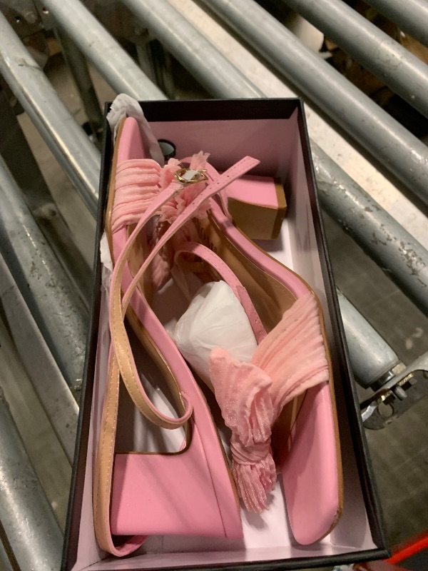 View 3 of *MINOR DAMAGE - USED*
ISNOM Pink Heels for Women Bow Heels Ankle Buckle Strap Open Toe Block Chunky Heel Bride Wedding Party Fashion Bow Knot Heeled Sandals (Pink Size7)