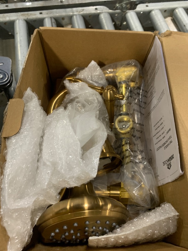 Photo 1 of ***MISSING SCREWS*** Design House 595728 Oakmont Classic Bath and Shower Trim with Single-Function Shower Head, 2-Handle Faucet and Valve for Bathroom, Brushed Gold