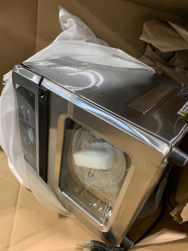 Photo 1 of ** USED / DAMAGE MINOR** COSORI 11-in-1 Ceramic Air Fryer Toaster Oven Combo, Flat-Sealed Heating Elements for Easy Cleanup, Innovative Burner Function, 5 Accessories & Recipes, 26QT, Silver, Stainless Steel