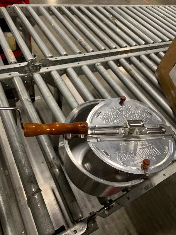 Photo 1 of ** VERY USED** Original Whirley Pop Popcorn Maker- Silver 6 Qt Aluminum Popcorn Maker with Metal Gear, Wabash Family Farms, With Included Good Time Guide