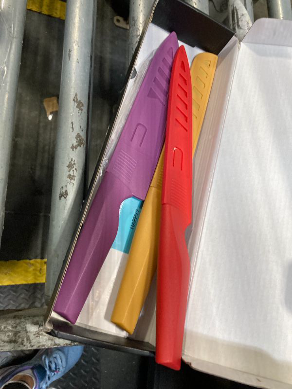 Photo 1 of ***ONLY 3 PIECES*** Astercook Knife Set, 12 Pcs Color-Coded Kitchen Knives Set, 6 Color Anti-Rust Coating Stainless Steel Chef Knife Sets with 6 Blade Guards Dishwasher Safe