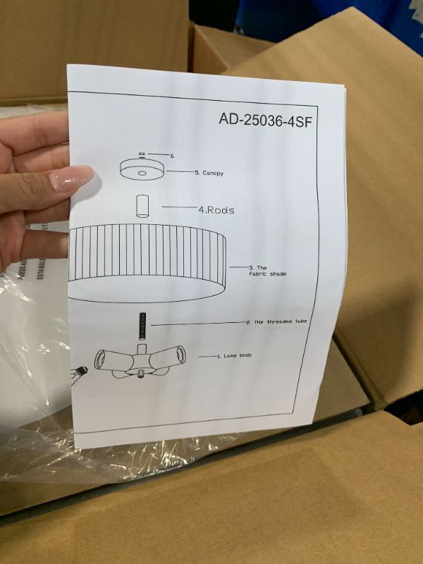 Photo 1 of Audickic Semi Flush Mount Ceiling Lights, 4-Light 18" Ceiling Light Fixture with White Pleated Fabric Shade, Brushed Nickel Drum Lamp for Nursery Hallway Bedroom Kitchen, AD-25036-4SF-SN