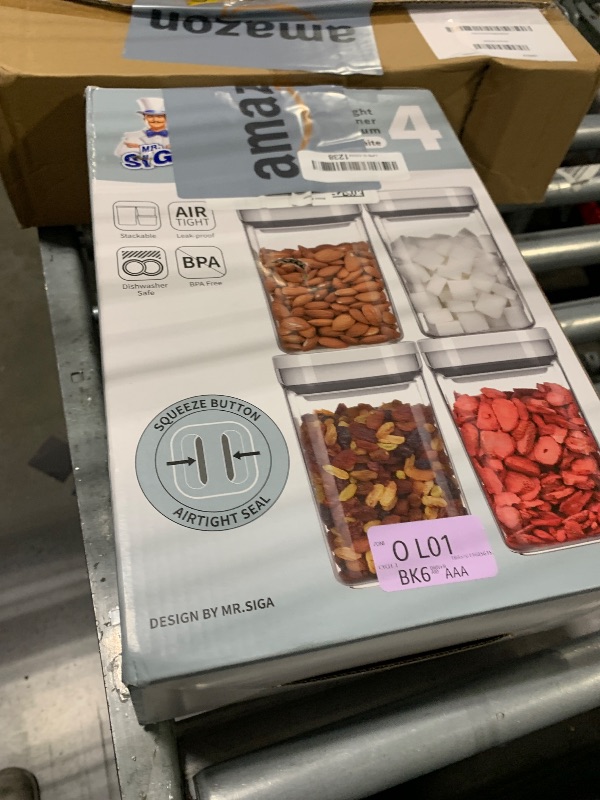 Photo 1 of MR.SIGA 4 Pack Airtight Food Storage Container Set, BPA Free Kitchen Pantry Organization Canisters with One-handed Leak Proof Lids, 1L / 33.8oz, Medium, White