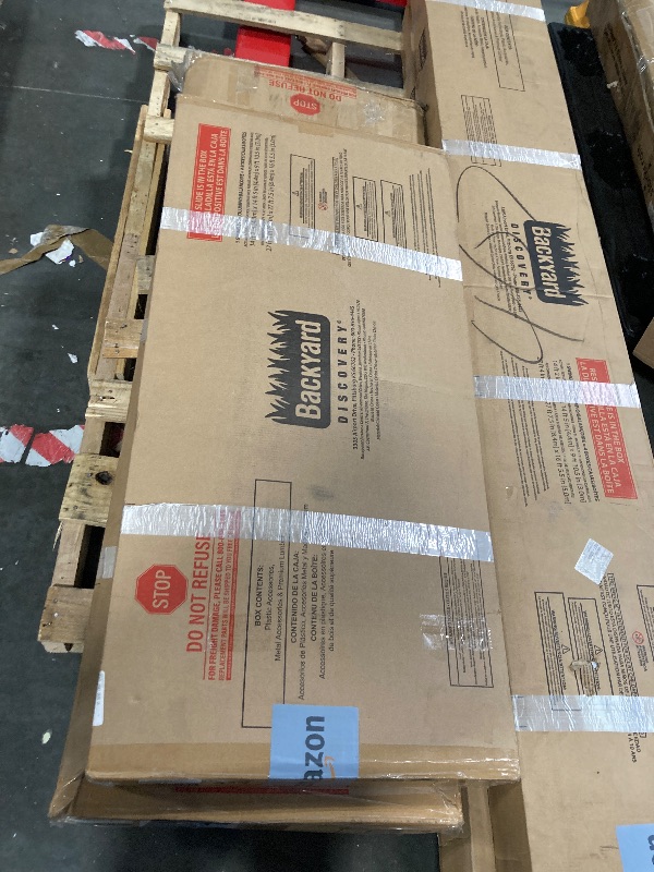 Photo 1 of ***04 LARGE BOXES***MAY NEED A TRUCK***Backyard Discovery Beach Front Cedar Wood Swing Set with Wave Slide, Play Deck, Monkey Bars, Rock Wall Ladder, Shaded Picnic Area, Snack Bar, Belt Swings, Trapeze, Sandbox Area, Outdoor Playset