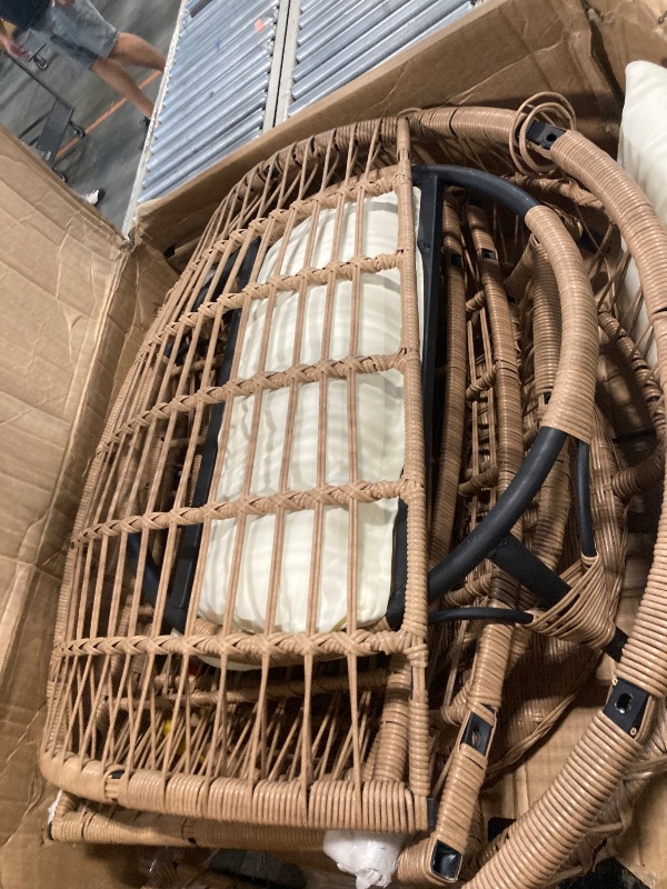 Photo 1 of ***MISSING HARDWARE***DAMAGE SHOWN IN THE PHOTO***Tioutbot 360° Swivel Egg Chair, Oversized Patio Rotating Basket Chair, Steel Frame and Metal Base, Waterproof, PE Rattan Lounge Chair for Indoor & Outdoor, Porch, Living Room, Backyard, Beige
