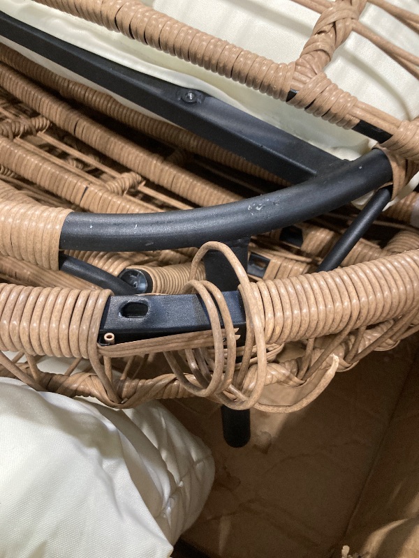 Photo 1 of ***MISSING HARDWARE***DAMAGE SHOWN IN THE PHOTO***Tioutbot 360° Swivel Egg Chair, Oversized Patio Rotating Basket Chair, Steel Frame and Metal Base, Waterproof, PE Rattan Lounge Chair for Indoor & Outdoor, Porch, Living Room, Backyard, Beige