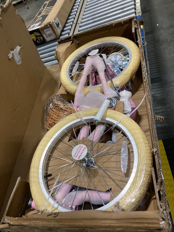Photo 1 of *****FACTORY SEALED****Petimini 18 Inch Little Kids Bike for Age 5 6 7 8 Years Old Girls Retro Vintage Style Bicycles with Basket Training Wheels and Bell, Pink