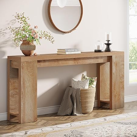 Photo 1 of Tribesigns 70.9-Inch Extra Long Console Table, Farmhouse Wood Sofa Table Behind Couch, Narrow Entryway Accent Table for Living Room, Hallway, Entrance, Foyer, Light Oak Brown