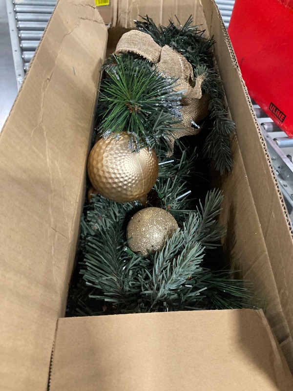 Photo 1 of ***SIMILAR PRODUCT*** OasisCraft 9FT Pre-Lit Gold Christmas Garland with Pinecones, Berry Sprigs & Ball Ornaments, Battery Operated 50 LED Lights for Staircase Mantle Doorway Indoor Outdoor Holiday Decor