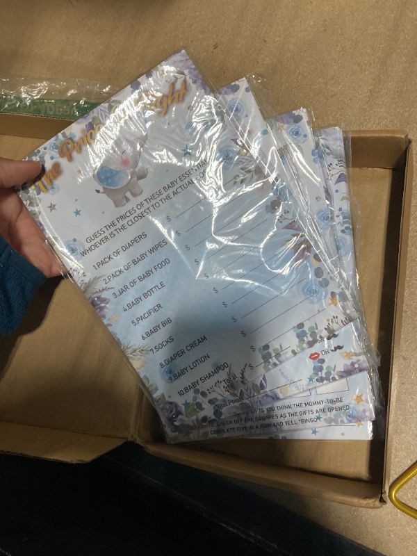Photo 1 of ****MISSING PARTS**** Jetec 302 Pcs Blue Elephant Theme Baby Shower Games, 6 Games, 50 Sheets Each, Include Baby Shower, Word Scramble, Word Search, Predictions and Advice, The Price is Right