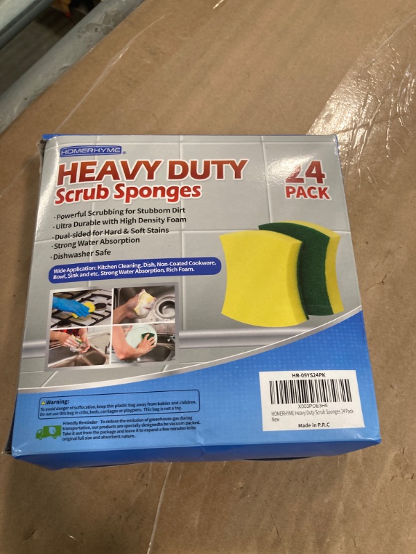 Photo 1 of **Only 20** HOMERHYME Heavy Duty Scrub Sponges 24 Pack, Double-Side Design, Long-Lasting Kitchen Sponges, High Density Dish Sponge.
