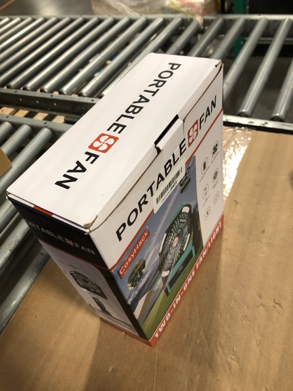 Photo 1 of CosyHack Portable Camping Fan, 20000mAh Rechargeable Battery Operated Fans with Lights, Outdoor Beach Tent Fan, 4 Speed, Adjustable Brightness for Picnic, Barbecue, Fishing, Office, Home (Blue Black)