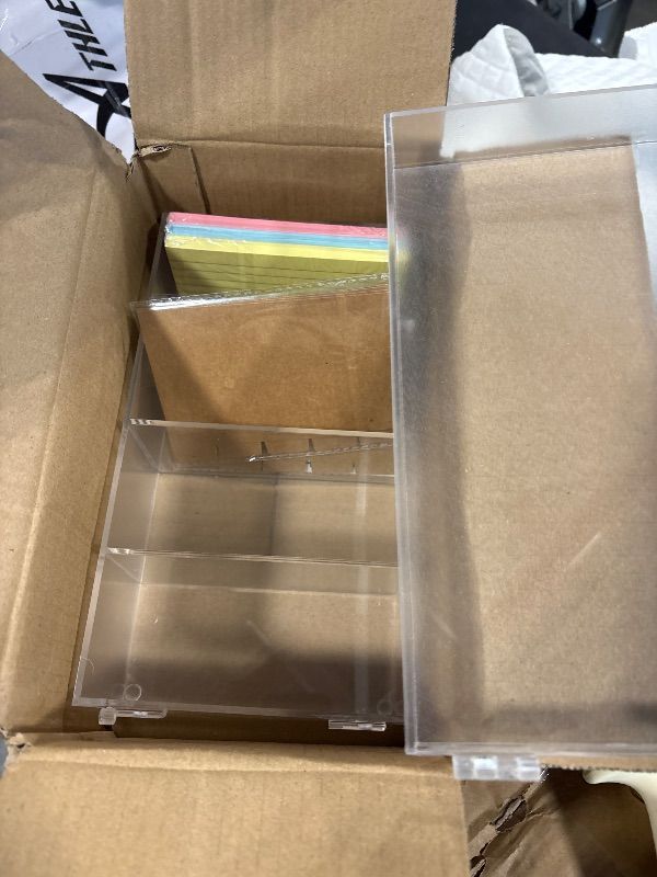 Photo 1 of **DMAGED**
3 x 5 Inch Acrylic Index Card Holder Clear Index Card Box Note Card Organizer with 150 Ruled Lined Index Cards 30 Kraft Dividers A-Z Stickers 4 Divider for Holds 600 Cards Tabs Note Recipe Cards