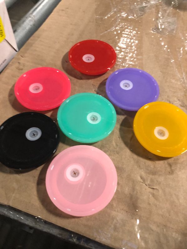 Photo 1 of ** MISSING ONE**FECBK 8 Pcs Acrylic Lids for 16 oz Glass Cups Plastic Tumbler Replacement Lids Spill Proof Reusable Glass Cup Lid for Beer Can Iced Coffee Cups Drinking Glasses - Multi-Colored