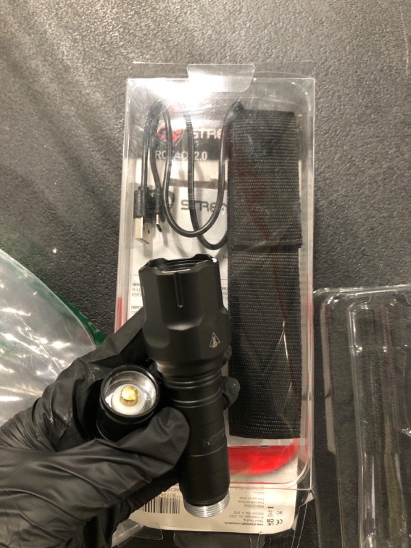 Photo 1 of ** UNABLE TO TEST, NEEDS BATTERY**
Streamlight 89000 ProTac 2.0 2000-Lumen 17300-Candela Rechargeable Tactical LED Flashlight with USB C Cable, and Holster, Box, Black