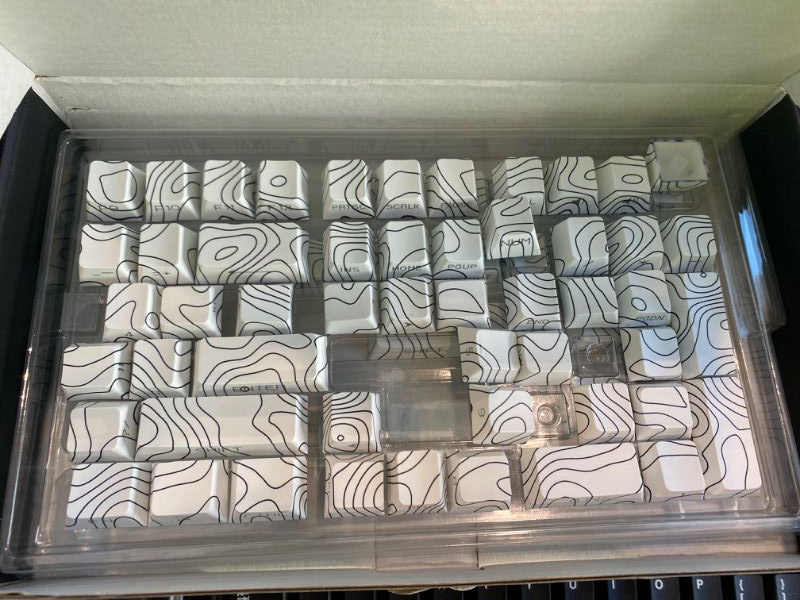 Photo 1 of ***MISSING PIECES*** ***READ CLERK NOTES*** dagaladoo White Topographic keycaps pbt,Double Shot keycaps 75 Percent,Shine Through keycap Set,Side Print keybpard caps,Cherry Profile Key caps for Mechanical Keyboard 100%, 75%, 65%, 60% US Layout