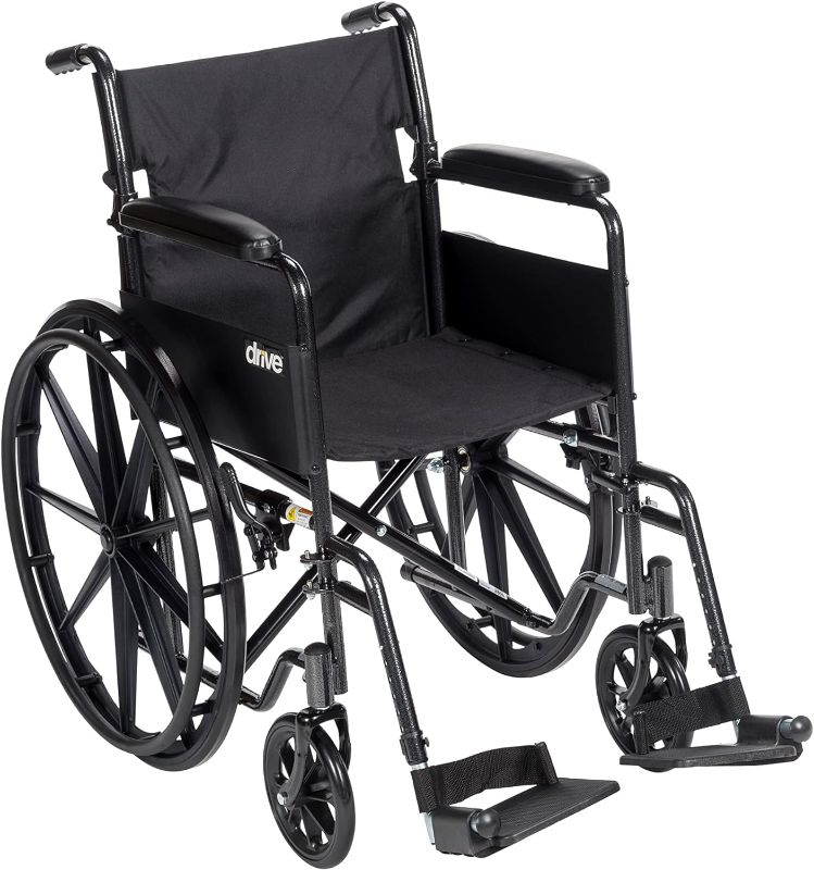 Photo 1 of "***SIMILAR PRODUCT***Drive Medical SSP118FA-SF Silver Sport 1 Folding Transport Wheelchair with Full Arms and Removable Swing-Away Footrest, Black 