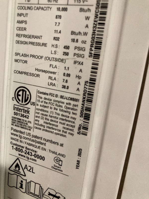 Photo 1 of ***HE HAS A SMALL DAMAGE TO HIS BACK*** LG 10, 000 BTU Smart Window Air Conditioner, 115V, Cools up to 450 Sq. Ft., Smartphone and Voice Control, LG ThinQ enabled, works with Amazon Alexa and Hey Google, 3 Cool & Fan Speeds, White