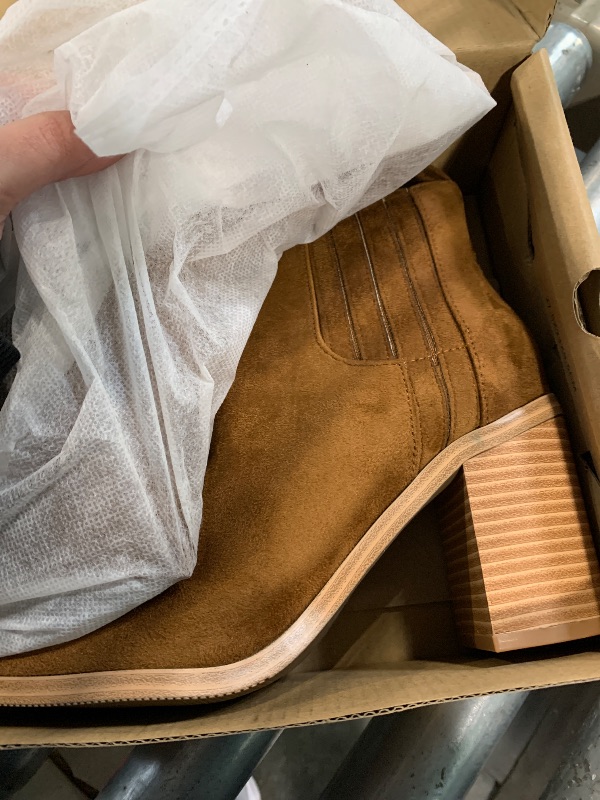 Photo 1 of ****BROWN**** Coutgo Womens Kitten Low Heel Ankle Boots Pointed Toe Side Zipper Short Booties Fall Shoes, Brown, Size 7.5