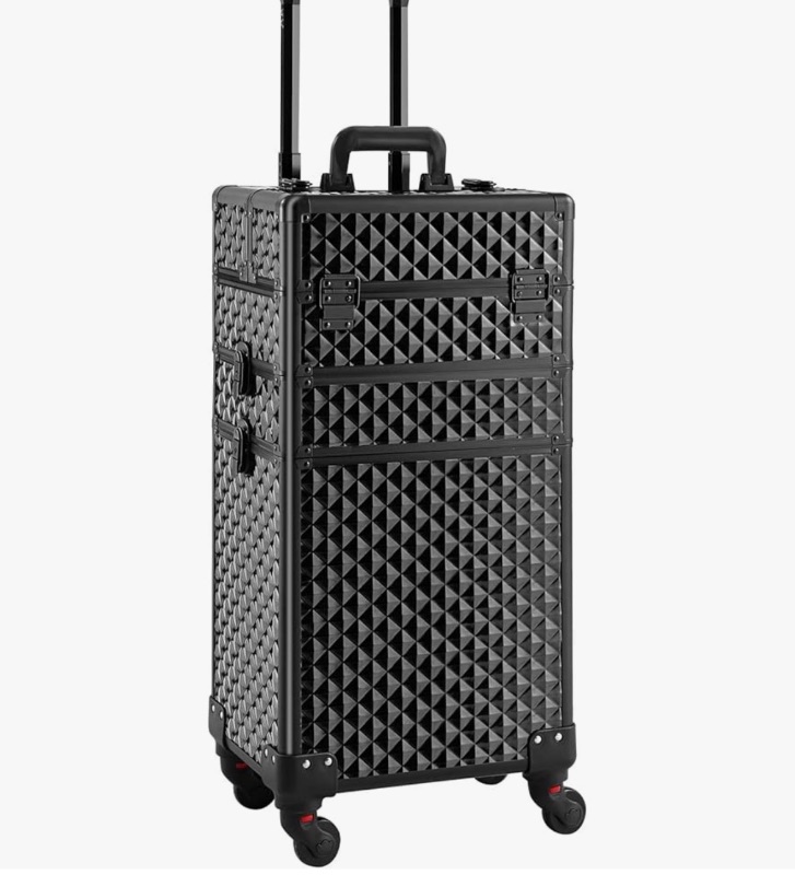 Photo 1 of  ******SIMILAR ITEM****** Rolling Makeup Case 3 in 1,Professional Makeup Train Case organizers,Large Storage Cosmetic case Trolley,Makeup Travel Case for Salon Barber Bright Black