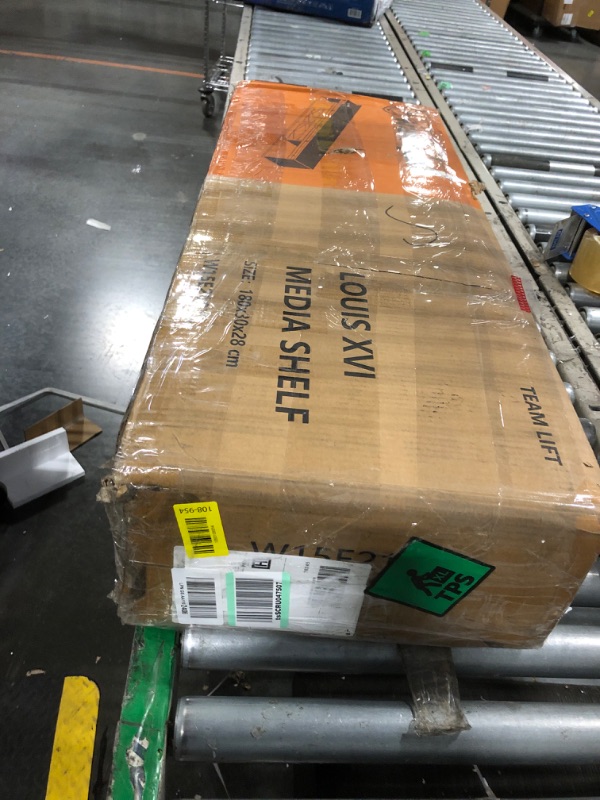 Photo 1 of *****The product dimensions are unknown*****WAMPAT Floating TV Stand for TVs up to 80 Inch, Wood Entertainment Center with Charging Station, Sliding Barn Door Floating TV Shelf for Living Room,Rustic Brown