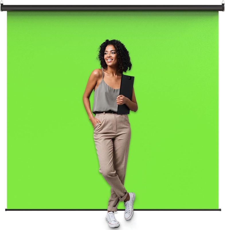 Photo 1 of  KHOMO Gear Green Screen 84 x 84 inch – Extra Large Pull Down Backdrop – Portable Collapsible Roll Down Projector Screen – Green Screen for...