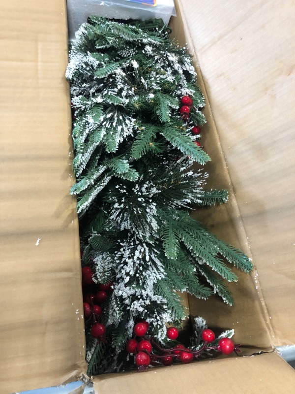 Photo 1 of **PARTIAL - ONLY 1**
3FT Mini Christmas Tree with Prelit Premium 70 Warm White LED, 8 Mode Pre-lit Xmas Pine Tree for Christmas Decoration, Party Decoration, Home, Office, Snow Flocked White Base-2 Pack