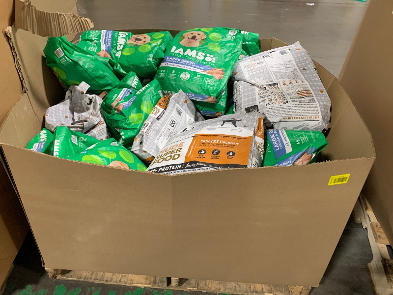 View 1 of ***AS IS / NO RETURNS - FINAL SALE***
***BUNDLED BAG OF ***
Assorted pallet of 15 lb and 23 lb packages of dog food