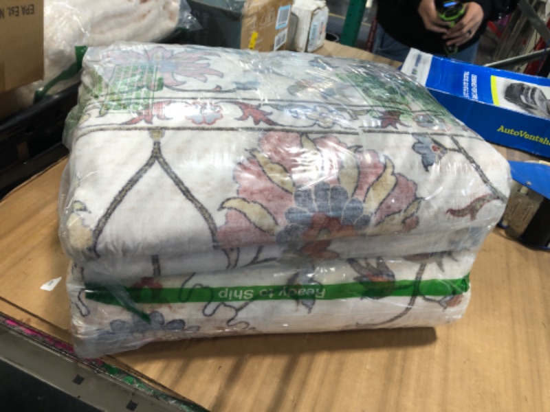 Photo 2 of LUXRUG Washable Area Rug 8x10 - Large Cream Colorful Boho Rugs for Living Room Soft Vintage Bedroom Rug Ultra-Thin Traditional Floral Carpet Farmhouse Rug for Dining Room Guest Room Home Decor