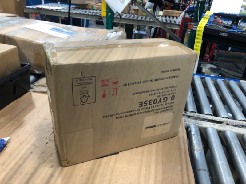 Photo 1 of ***missing parts*** Famiware Premium Stoneware Dinnerware Sets, Dish Set for 4, 12 Pieces Spiral Dishware Set with Straight Rim, Speckles & Reactive Glaze - Microwave and Dishwasher Safe Tableware, White