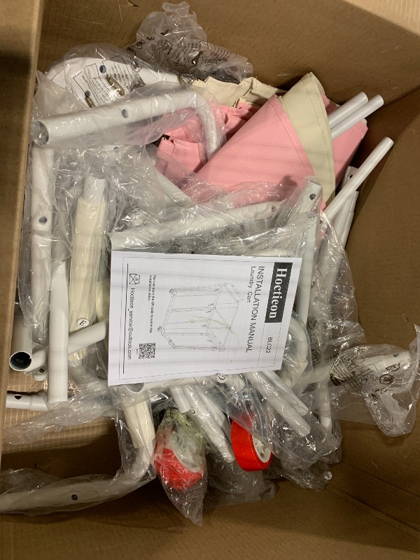 Photo 1 of *** PINK+BEIGE *** Hoctieon 2 Section Laundry Sorter Cart, 400L Rolling Hamper with Wheels, Industrial Laundry Basket Organizer, Extra Large Dirty Clothes Hamper for Home & Hotel, Heavy Duty, Gray+Beige