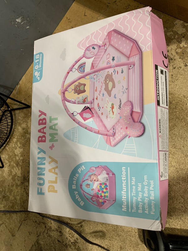Photo 1 of Baby Gym Play Mat, 8-in-1 Tummy Time Mat & Ball Pit with 6 Toys, Washable Baby Activity Mat for Visual, Hearing, Sensory, Motor Development, Babies Gift for Newborn Infant 0-3-6-9-12 Months (Pink)