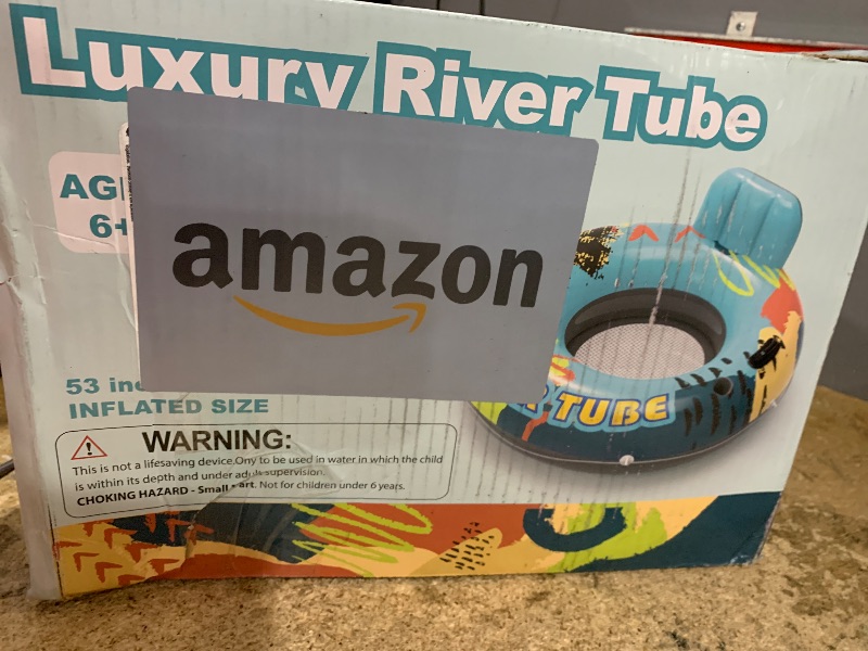 Photo 1 of **UNKNOWN MISSING PARTS** 53" Heavy Duty River Tube Float for Adults,Inflatable River Raft Float for Pool Lake Beach with Built-in Cup Holders, Ergonomic Backrest,Durable Grip Handles & Grab Rope, 360Lb Weight Capacity