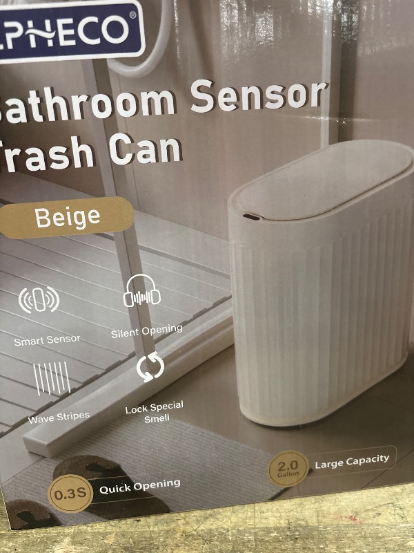 Photo 1 of ELPHECO 2 Gallon Sensor Trash Can - 7.5L Waterproof Motion Sensor Trash Can, Automatic Bathroom Trash Bin, Slim Garbage Can, Bathroom, Office, Bedroom, Beige