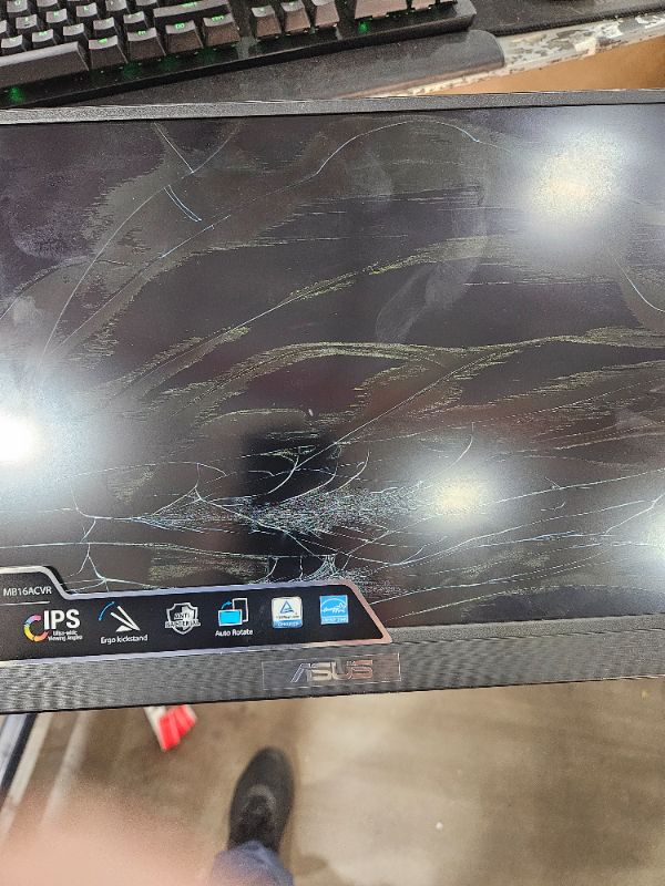 Photo 1 of ** for parts only, damaged screen ** ASUS ZenScreen 15.6” 1080P Portable Monitor (MB16ACVR) - Full HD, IPS, Eye Care, Flicker Free, Blue Light Filter, Kickstand, USB-C Power Delivery, for Laptop, PC, Phone, Console