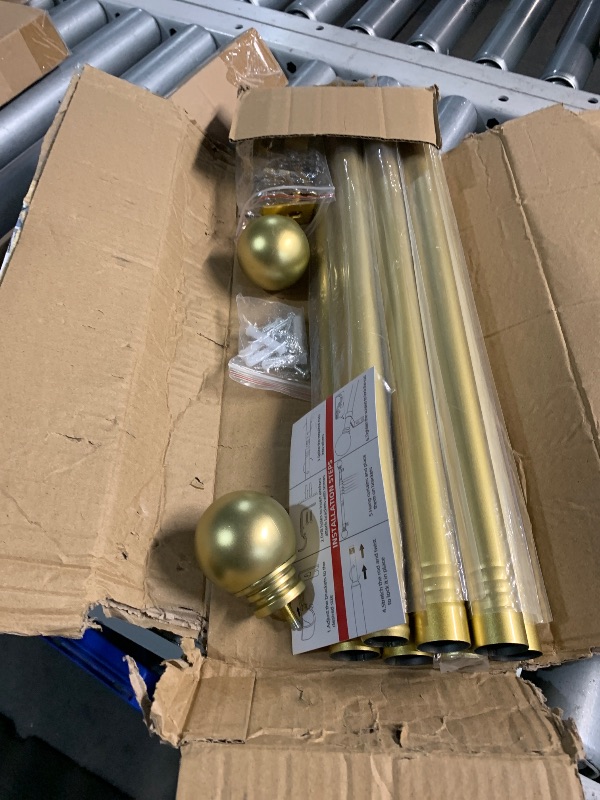 Photo 1 of ****(PARTS ONLY/ NON FUNCTIONAL)***UIOSANRT Gold Curtain Rods for Windows 66 to 120 inches, 1 inch Diameter Heavy Duty Curtain Rod, Adjustable Length Long Curtain Rod Modern Design, Size:32"-120"