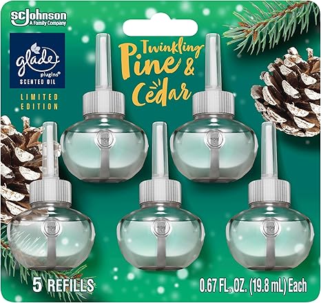 Photo 1 of **PARTIALLY SPILLED OUT LOOKS LIKE 15-50% FULL BOTTLES VARY** Glade PlugIns Refills Air Freshener, Scented and Essential Oils for Home and Bathroom, Twinkling Pine & Cedar, 3.35 Fl Oz, 5 Count