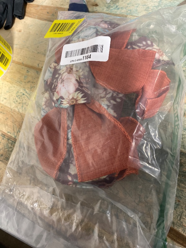 Photo 1 of **PARTIAL SET/MISSING PIECES** HIENAJ 2PCS Fall Wreath Bows Thanksgiving Bows Pumpkin Stem Orange Buffalo Plaid Burlap Linen Bow for Wreath, Autumn Ribbon Bows for Thanksgiving Party Home Indoor Outdoor Decoration Supplies 4