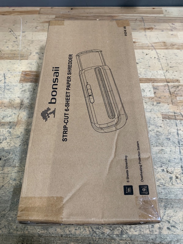 Photo 1 of **POSSIBLY FOR PARTS/HEATS UP AND SMELLS BURNT WHEN USED** Bonsaii Paper Shredder for Home Use, 6 Sheet Strip Cut Small Paper Shredder Without Basket for Home Office, Portable Shredder Extendable Arm Design with Overheat Protection (S123-B)