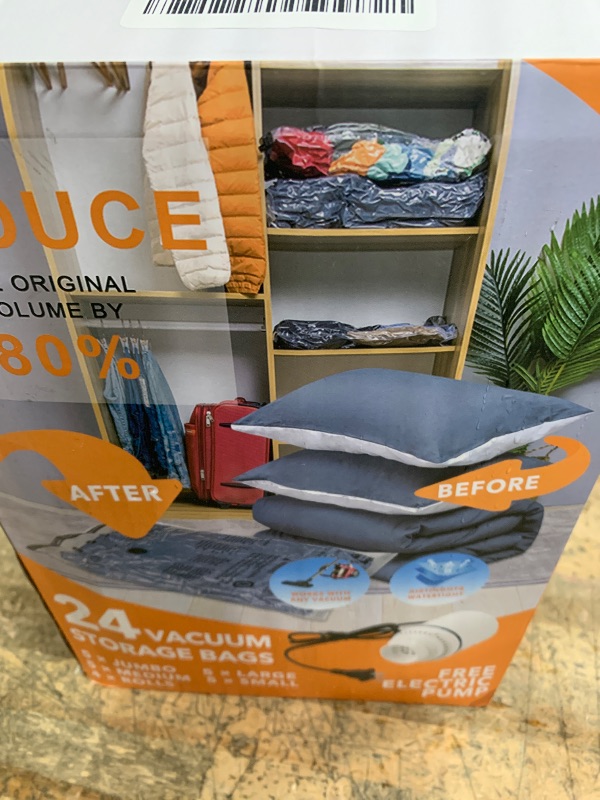 Photo 1 of 24 Pack Vacuum Storage Bags with Electric Pump, (5 Jumbo, 5 Large, 5 Medium, 5 Small, 4 Roll Up Bags) Space Saver Bag for Clothes, Mattress, Blanket, Duvets, Pillows, Comforters,Travel