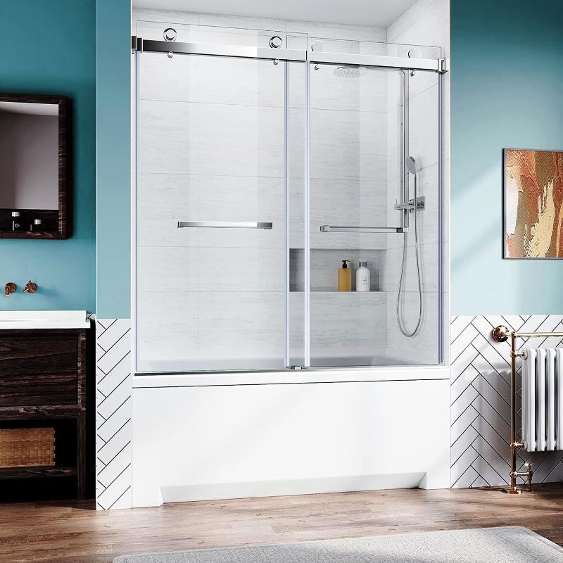 Photo 1 of 
Frameless Shower Door 56-60'' W x 62'' H with 3/8" (10mm) Clear SGCC Tempered Glass,Chrome Stainless Steel Handles Shower Glass Door for...