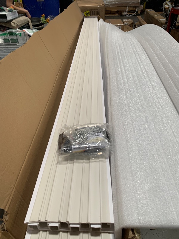 Photo 1 of **damaged slats**Art3d 8-Pack 96 x 6in. WPC Acoustic Slat Wall Panel for Modern Interior Decor, TV Background, Living Room, Matte White