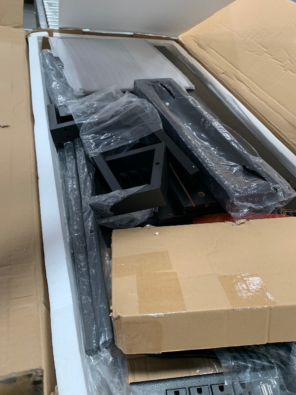 Photo 1 of DWVO L Shaped Desk with Drawers, 65" Computer Desk with Power Outlets & LED Lights, Corner Home Office Desk with Storage Shelves & Printer Stand, Black