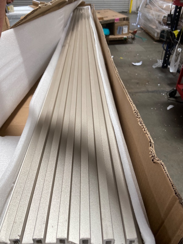 Photo 1 of **Parts Only** Art3dwallpanels Slat Wall Paneling, 104'' x 6.7'' Glossy Metal Finish WPC Soundproof 3D Wall Panels for Interior Wall Decor, 8 Pack Fluted Textured Panel Wall Slats, Champagne Silver