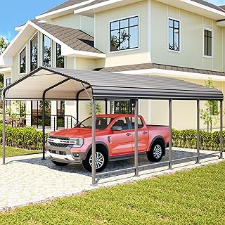 Photo 1 of *** PARTS ONLY - PARTIAL SET - BOX 1 OF 3 ONLY ***  12x20FT Metal Carport, Heavy Duty Carport Canopy with Reinforced Frame and Base for All-Weather, Outdoor Garage Car Port for Boats, Tractors, Pickup Trucks or Party, Dark Gray