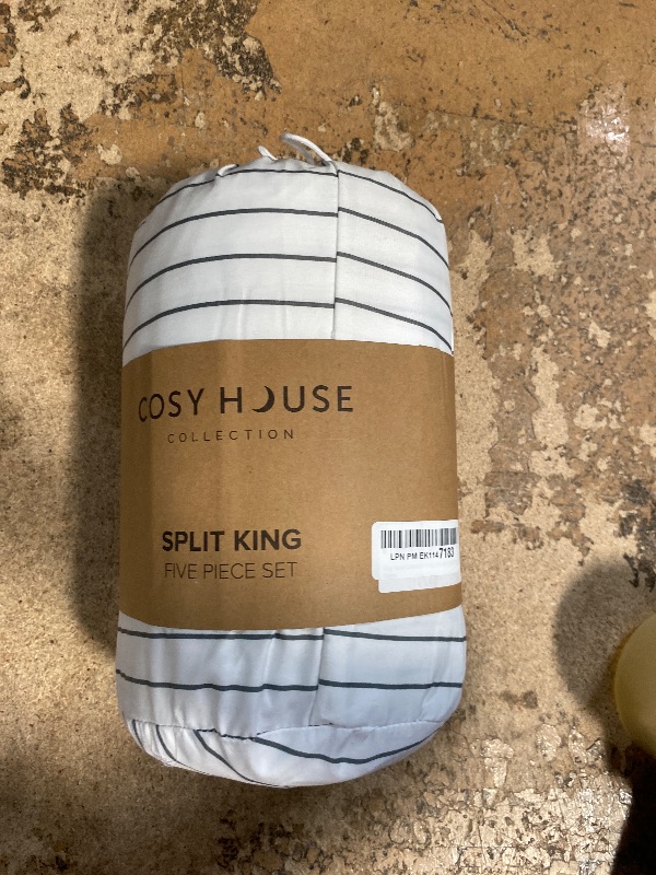 Photo 1 of Cosy House Collection Everyday 1500 Series Bed Sheet Set - Ultra Soft & Cool Hotel Bedding - Deep Pocket - Wrinkle, Stain and Fade Resistant - 5 Piece Set (Split King, Grey Pinstripe)