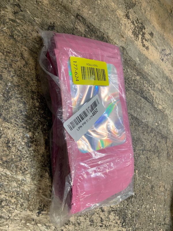 Photo 1 of 100 Pieces Resealable Mylar Bags, 4x6 Mylar Bags with Window, Small Holographic Packaging Bags for Food Storage/Jewelry/Eyelash for Small Business (Pink, 4.1x5.9 Inch)
